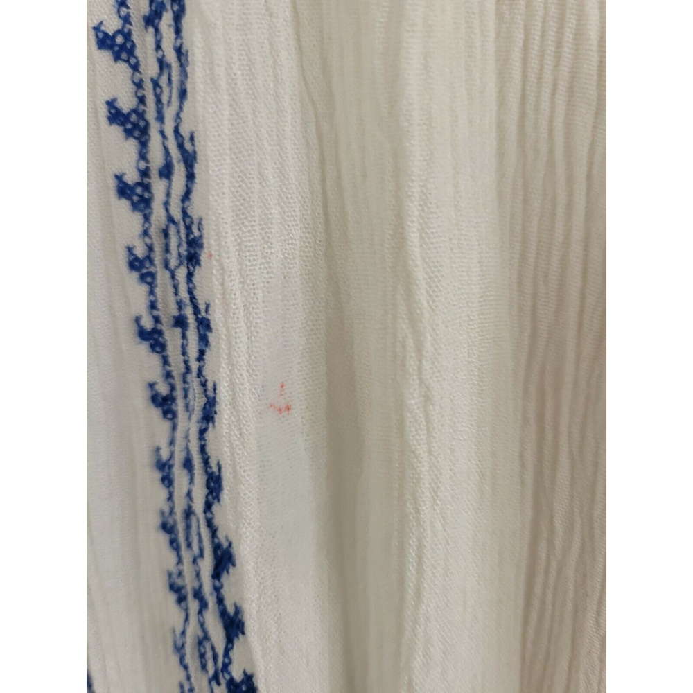 Solitaire Size Lg White/Blue Embroidered Bohemian Rayon Pull Over‎ Blouse - Picture 2 of 6